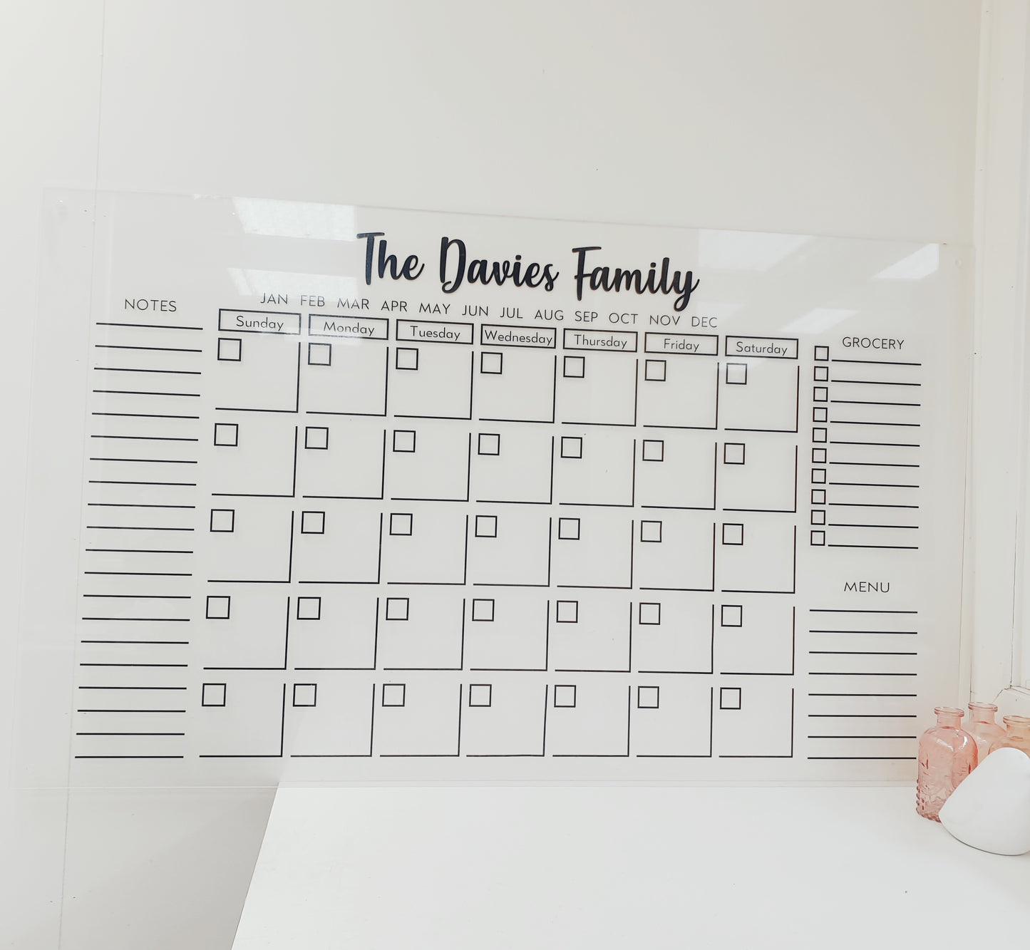Dry Erase Acrylic Monthly Calendar Family